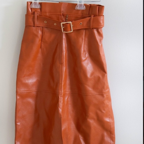 J.ING Vegan Leather Orange Midi Skirt - Picture 9 of 10
